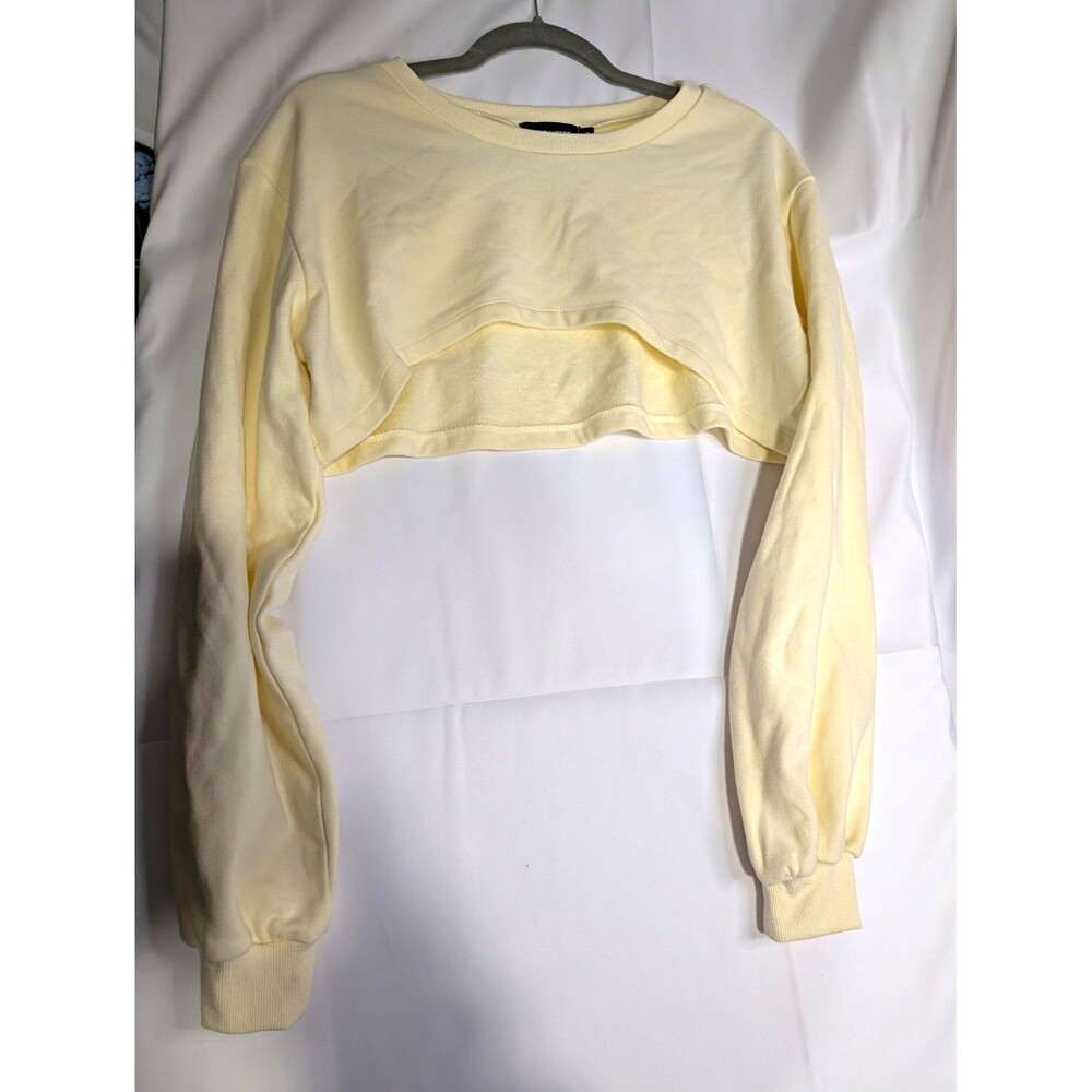 ETIQUETTE Women’s Cream Cropped Pullover Crew Neck Sweatshirt Long Sleeve M